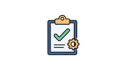 Clipboard with checkmark and gear icon. © Rian