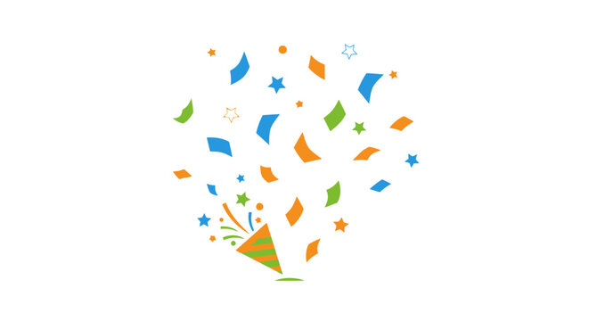 Colorful confetti bursting from party popper on white background
