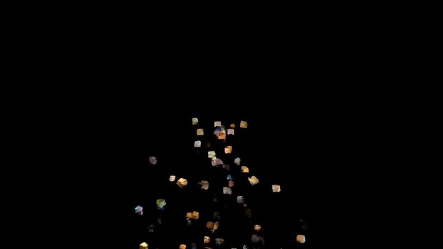 Pixelated human face with fragmented cubes floating on a black background
