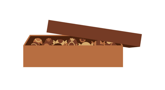 Box of chocolates illustration with open lid on white background