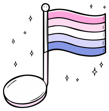 Illustration of a Genderfluid pride flag stylized as a music note