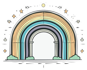 Fototapeta premium Colorful rainbow illustration with decorative celestial elements