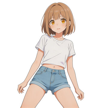 [Transparent Background PNG]Anime Girl in Casual Summer Outfit