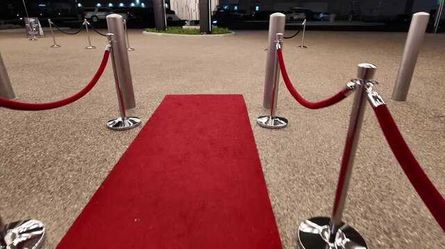 Walking on Red Carpet Outside Building at Night Event