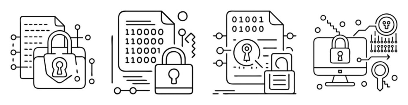 Data protection and security concept with padlocks and binary code