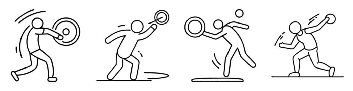 Stylized line art depicting several stick figures participating in track and field sports