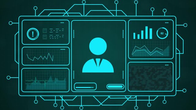 Digital User Profile Interface with Data Analytics HUD,Futuristic digital interface displaying user profile and data analytics, cyber security concept