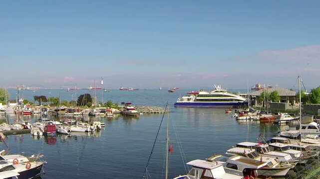 Bakirkoy marina on a sunny day in Istanbul.