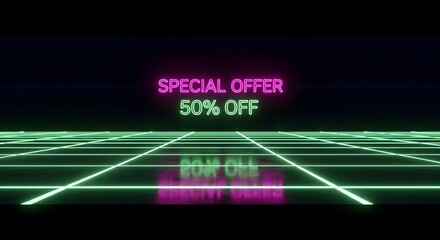 Fototapeta premium Retro 80s Style Neon Special Offer 50 Percent Off Sale Banner