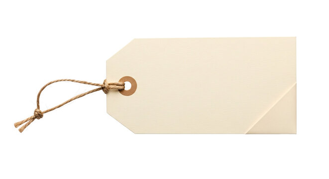 Blank beige luggage tag with rough string and hole.