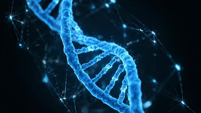 Illuminated blue spiral, resembling genetic structure, on a dark background