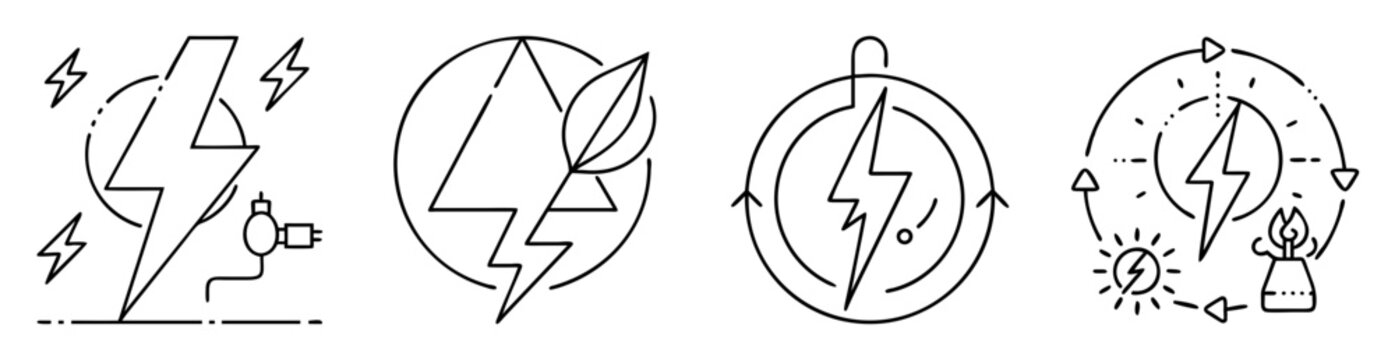 Renewable energy vector icon collection representing energy sources for sustainable development