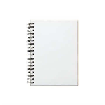 Spiral-bound notebook with blank pages and metallic spiral binding