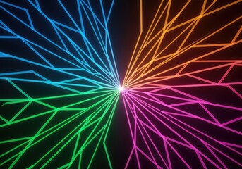 Fototapeta premium Abstract dynamic geometric pattern with glowing lines radiating outward, symbolizing market growth, development, and system scaling, structure, development, dynamic
