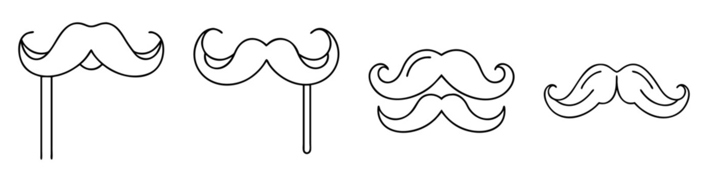 Set of comical outline mustache illustrations for silly party photo props