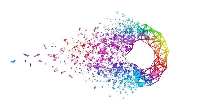 Abstract geometric structure disintegrating into a pure white void. Concept of erasure and loss of form, fading away completely, dissolve, minimal, fade