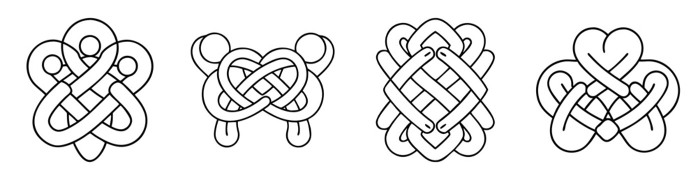 Assorted Celtic knots and knotwork designs on a white background for design purposes