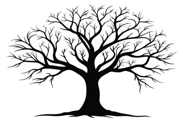 Fototapeta premium bare tree silhouette line art vector illustration