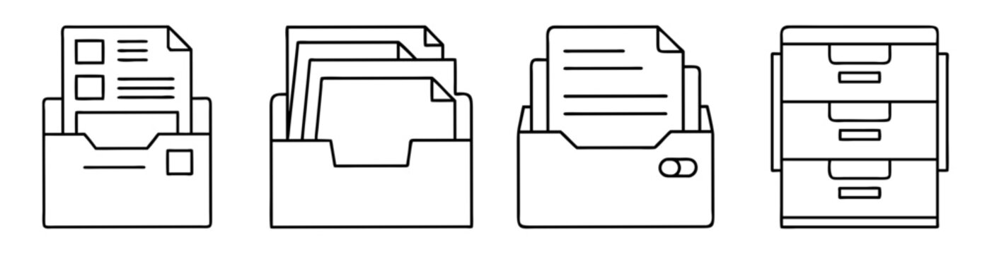 Outline illustration showing stacked file folders and drawers for organizing data