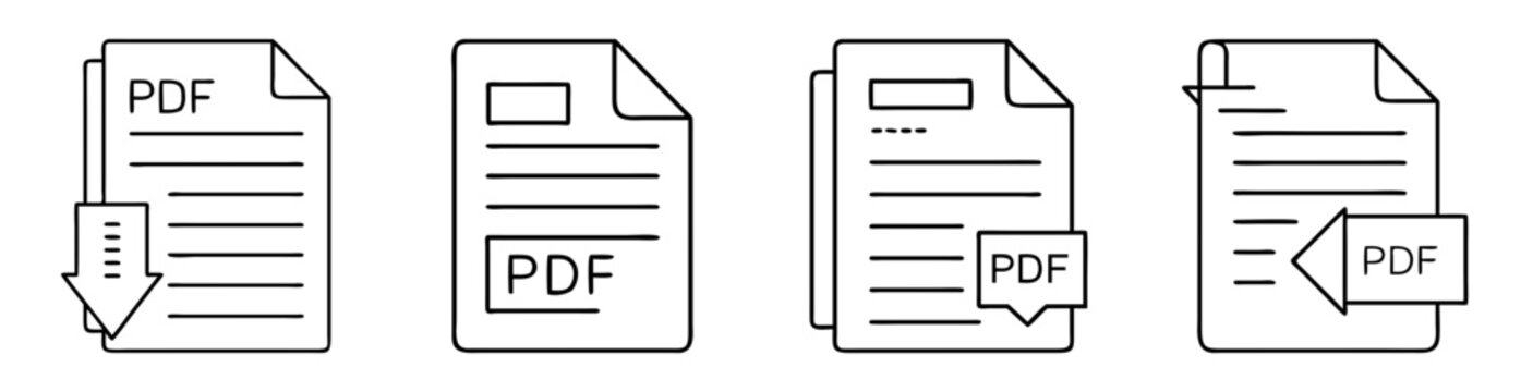 Set of four different representations of a PDF document icon style