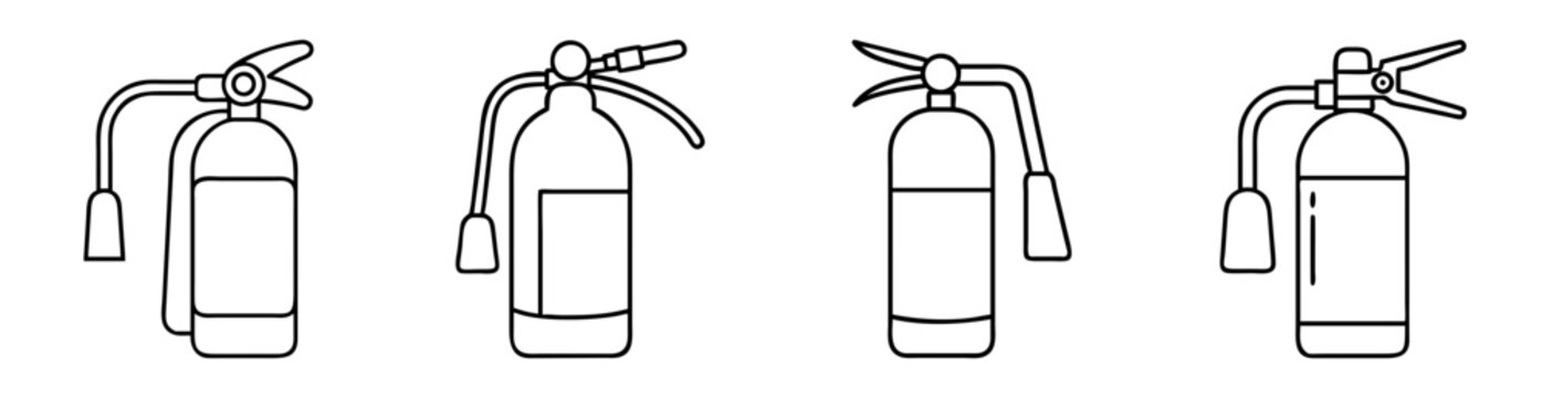 Four different types of fire extinguishers displayed in outline form