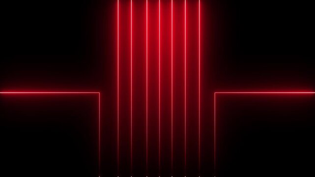 Abstract neon light laser lines moving up on black background. Seamless looping animation video