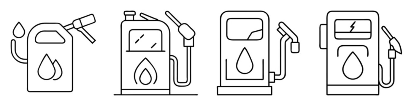Collection of Fuel and Gasoline Icons Depicting Fuel Dispenser and Gas Can