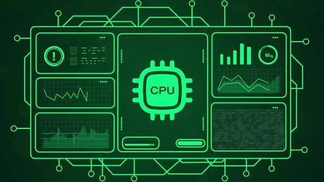 central processing unit concept video , 4k motion graphics of glowing cpu chip with digital circuit network animation