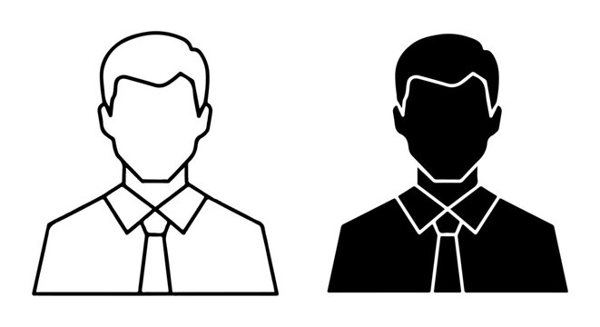 Outline and solid silhouette icons of a man's head and shoulders