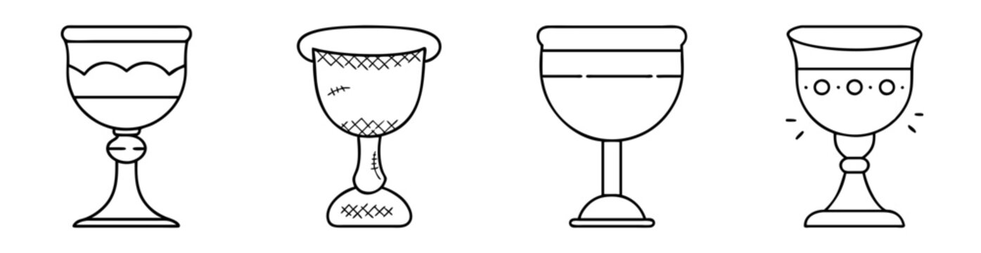 Four different designs of goblets in black and white line art
