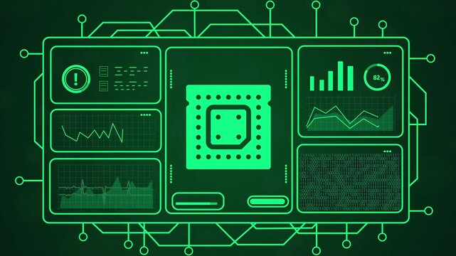 4k futuristic circuit board animation with glowing green tech network motion background