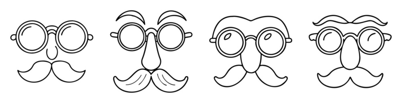 Collection of Funny Cartoon Faces with Glasses, Noses, and Mustaches