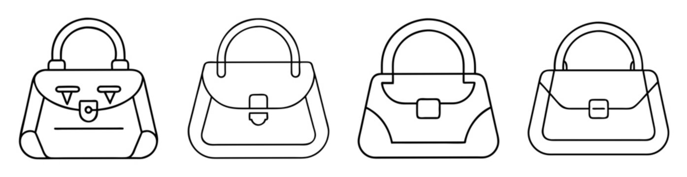 A set of four outline drawings of handbags with different clasps