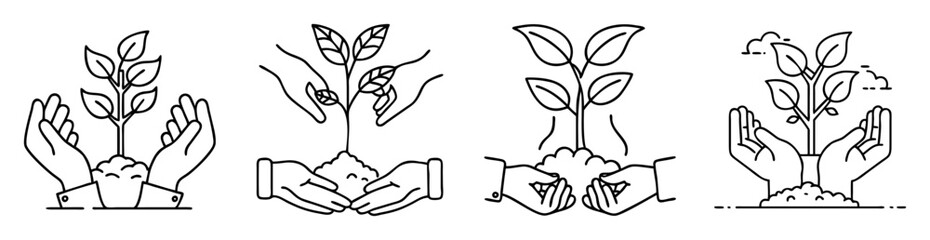 Obraz premium Illustrations representing caring hands holding a sapling, conveying growth and environmental awareness