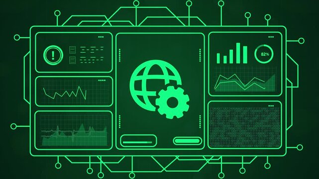 4k digital blockchain technology animation with glowing green data flow and security lock