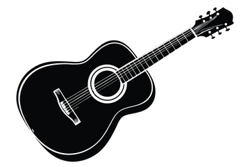 Fototapeta premium acoustic guitar silhouette line art vector illustration
