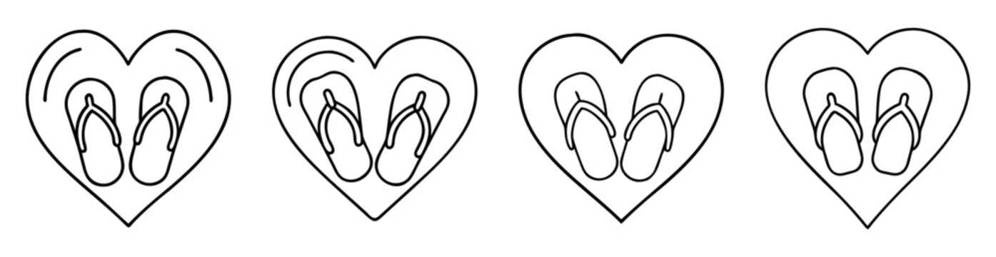 Four heart shapes each containing a pair of flip flops illustration