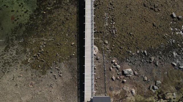 Aerial images of the Vindstad pier in Lofoten, Norway, drone footage, 4k 30fps