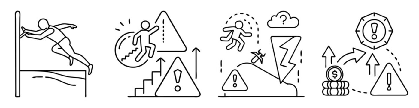 Navigating challenges risks and opportunities in business and personal life icon collection