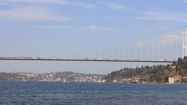 Fatih Sultan Mehmet Bridge in Istanbul, Turkey. FSM Bridge. Pan Video