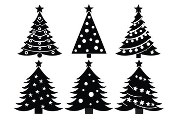 Obraz premium christmas tree silhouette line art vector illustration