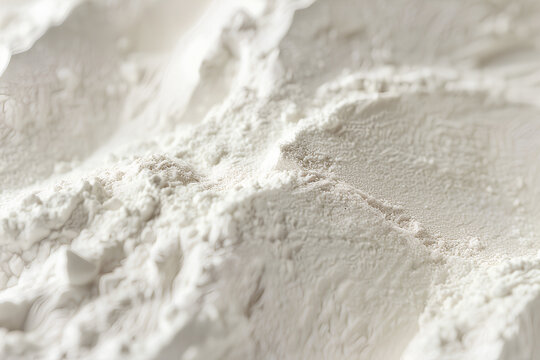 Soft focus macro shot of white clay powder and kaolin heap background