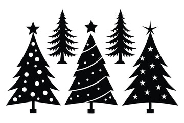 Obraz premium christmas tree silhouette line art vector illustration
