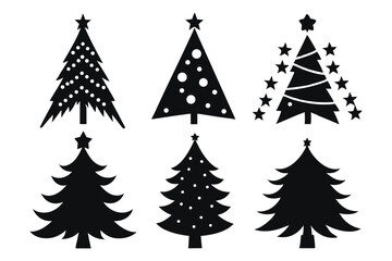 Obraz premium christmas tree silhouette line art vector illustration