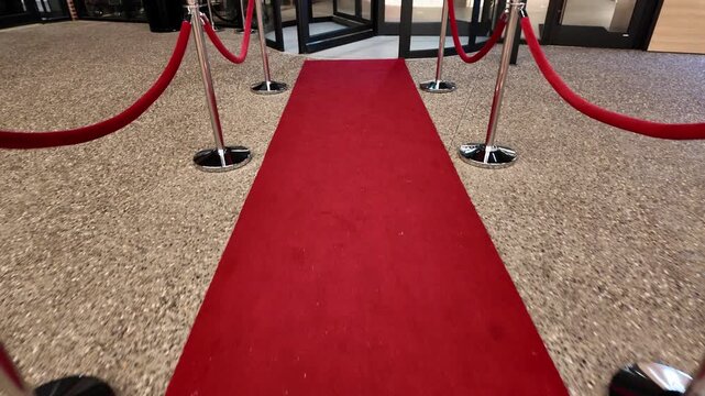 Walking Down VIP Red Carpet Towards Building Entrance