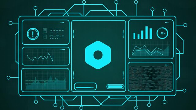 4k futuristic technology dashboard with glowing blue data analytics and digital interface motion