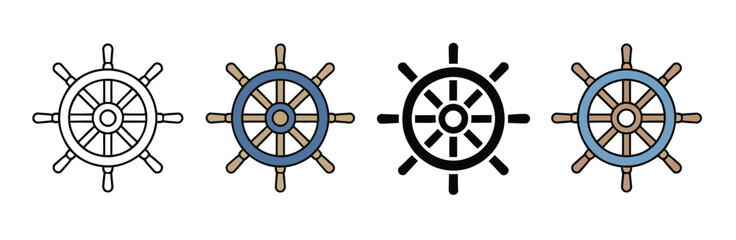 Fototapeta premium Nautical ship steering wheel icon vector representing marine vessel helm and sea navigation controller symbol illustration