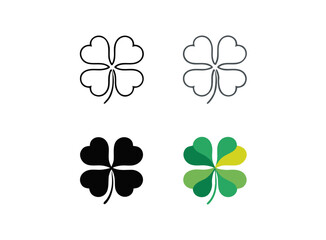 Fototapeta premium Four Leaf Clover Icon Set – Minimal Outline, Bold Fill, Duotone Lucky Vector Collection