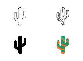 Fototapeta premium Cactus Icon Set – Minimal Outline, Bold Fill, Duotone Desert Plant Vector Collection