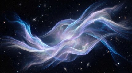 Obraz premium Ethereal cosmic nebula with soft pastel blue and purple wisps of gas gently flowing through a star-filled dark expanse of the universe